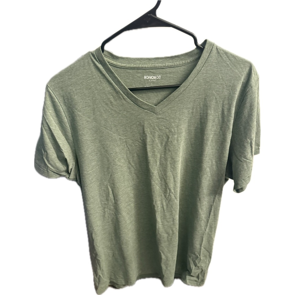 Bonobos Mens Slim Fit V-Neck T-Shirt Heather Green Short Sleeve KT00326S L